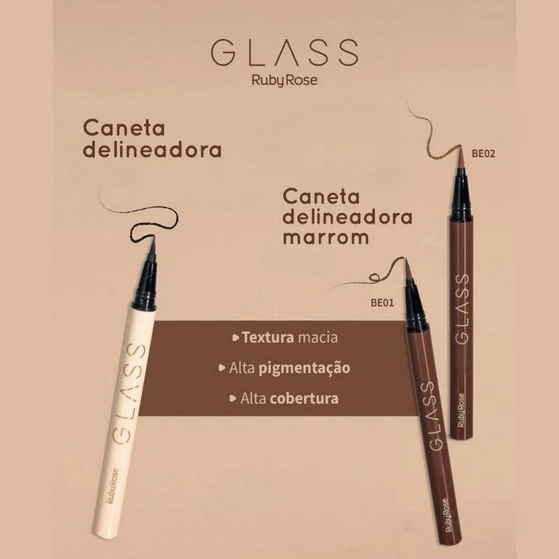 Caneta Delineadora Preta Ruby Rose Glass Acabamento Fosco Cor Preto